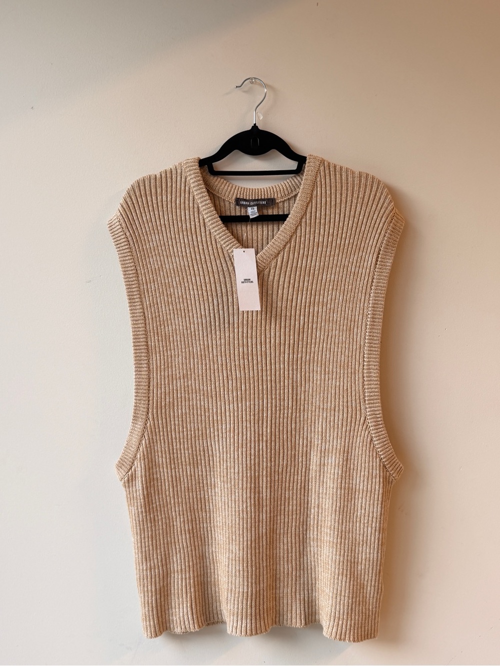 Urban Outfitters Beige Ribbed V-Neck Sweater Vest
